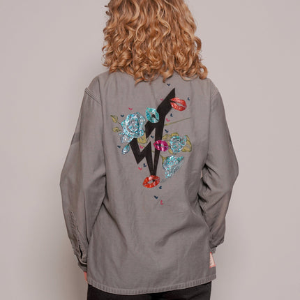 Denim ST Sequin Embroidery Shirt in Grey