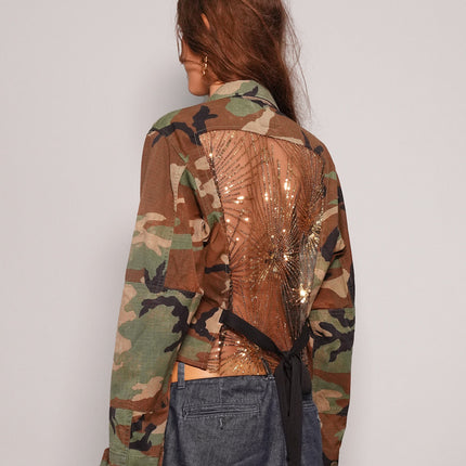 Party Back Cropped  Shirt - Gold Sequin - Camo