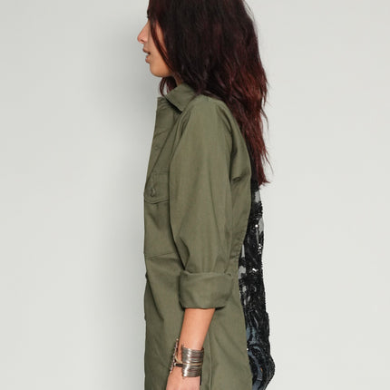 Party Back Shirt - Black Sequin - Khaki