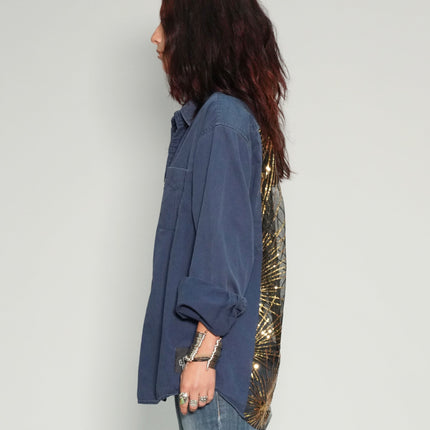 Party Back Shirt - Gold Sequin - Blue Cotton