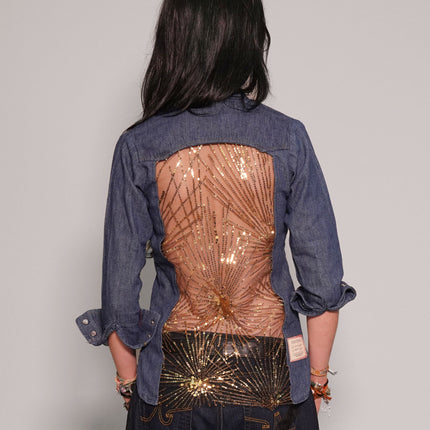 Party Back Shirt - Slim Fit - Gold Sequin
