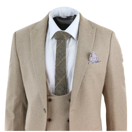 AK-23 - Men Tweed 3 Piece Suit Tan Oak Double Breasted Wedding