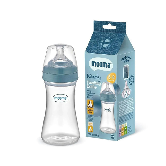 Mooma Kindy Bottle Medium Flow 6-18 months 250ml - Ball Blue
