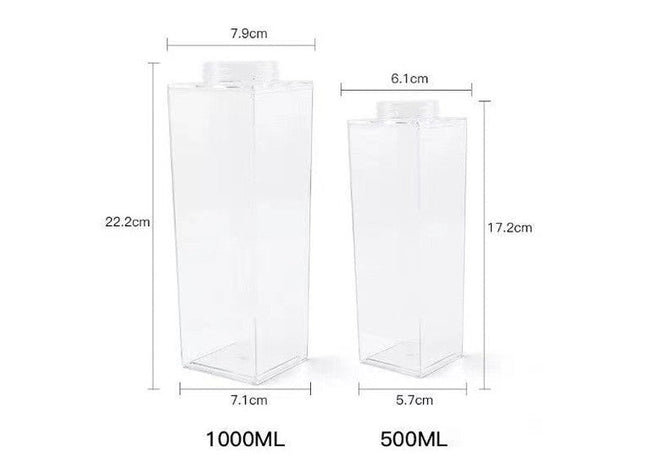 Premium Square Milk Cup - 500ml & 1000ml Minimalist Water Bottle