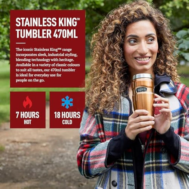 Thermos Stainless King Travel Tumbler & Multi- Purpose Flask- 470ml Insulated Hot & Cold Water Bottle for Daily Commute & Weekend Adventures - Sleek Design in Red, 5-Year Durability