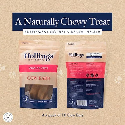 Hollings Cow Ears Dog Treats, 100% Natural & Nutritious Long Lasting Chew Treats for Adult Dogs, Grain Free & High in Protein (Pack of 40)