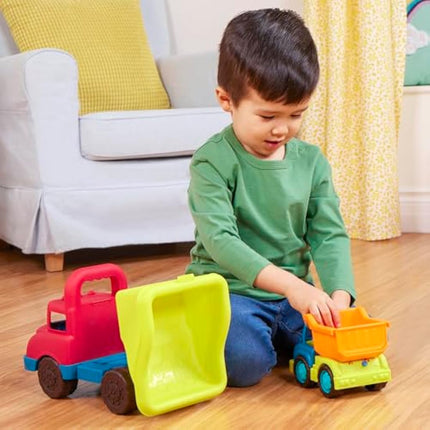 B. toys – Grab-n-Go Truck Set – 2 Trucks, Big & Mini Dump Trucks for Toddlers, Construction Vehicle Toys for Kids 1+ Years