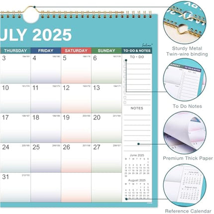 Calendar 2025-2026 - Wall Calendar 2025-2026 with Thick Paper, 2025-2026 Calendar, July 2025 - December 2026, calendar month to view, Twin-Wire Binding Hanging Hook Large Mixed Color Ruled Blocks