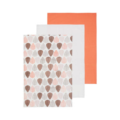 Set Of Three Orange Leaf Tea Towels