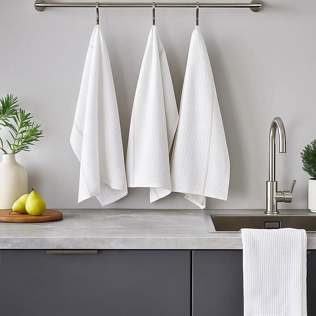 Doro Set Of 3 White and Almond Waffle Tea Towels