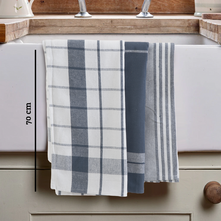 Doro Set Of Three Grey And White Tea Towels