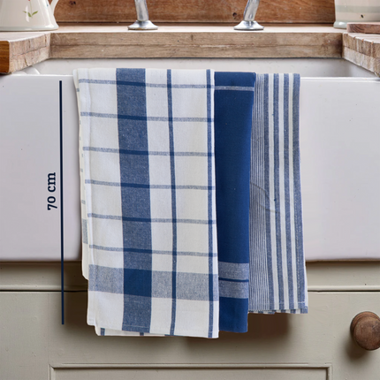 Doro Set Of Three Blue And White Tea Towels