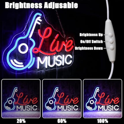 OYCGZV Live Music Neon Light Sign - Guitar Music Neon Sign for Wall Decor Guitar Neon Wall Light USB Led Sign for Bar Rock Music Studio Office Garage Bedroom Room Party Store Home