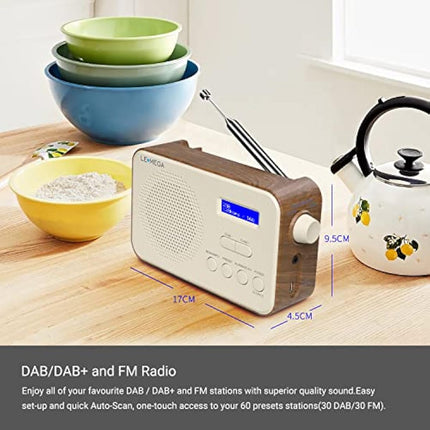 LEMEGA PR2 Portable DAB/DAB+ and FM Digital Radio,Personal Small DAB Radio, Alarm Clock,60 Preset Stations,Headphones-Out,Batteries or Mains Powered - Walnut