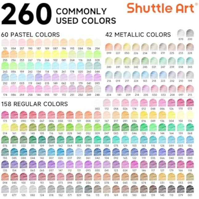 Shuttle Art 260 Colouring Pencils, Professional Coloured Pencils Set for Adult Colouring in Box, Soft Core Colour Pencils for Artists Kids Adults, Art Drawing Pencils Colouring Sketching, Art Supplies