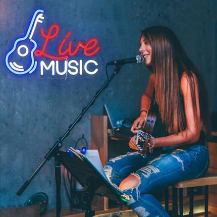OYCGZV Live Music Neon Light Sign - Guitar Music Neon Sign for Wall Decor Guitar Neon Wall Light USB Led Sign for Bar Rock Music Studio Office Garage Bedroom Room Party Store Home