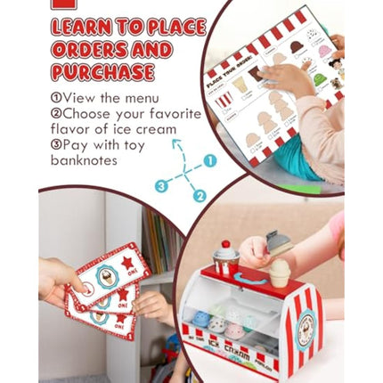 Lehoo Castle Ice Cream Toys for Kids, Ice Cream Shop, Play Food, Play Kitchen Accessories, Ice Cream Toy, Toy Food, Kitchen Toys for Girls, Ice Cream Set, Gift for 3 Year Old Boy Or Girl(Red)