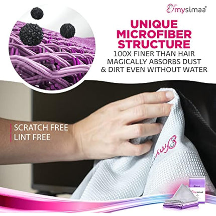 mysimaa® Premium Microfiber Cleaning Cloths - Professional microfibre cloth or dusters for cleaning to get streak-free, lint-free shine in home products, car cleaning, kitchen, dishes, window, glass.