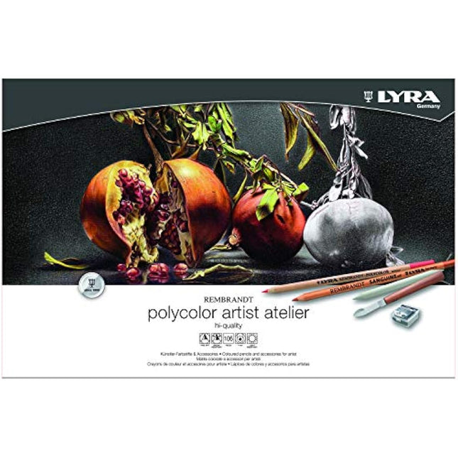 LYRA Rembrandt Polycolor, Fine Art Coloured Pencils, 106 Pieces Wooden Box Set, 78 Assorted Colours, 22 Sketching & Graphite Pencils and Accessories, Ideal for Professionals & Students