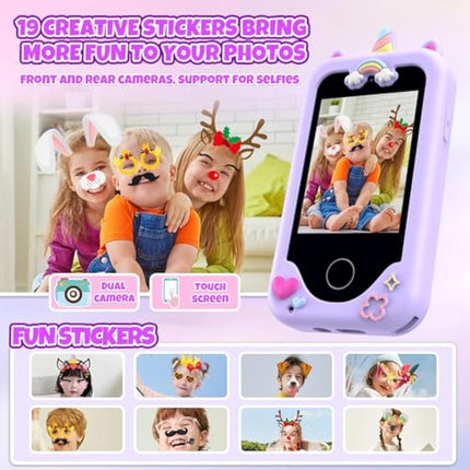 Kids Phone for Girls,Christmas Birthday Gifts for 3 4 5 6 7 8 years old Girls,Touchscreen Learning Toys for girls age 3-11 with Dual Camera 8G SD Card