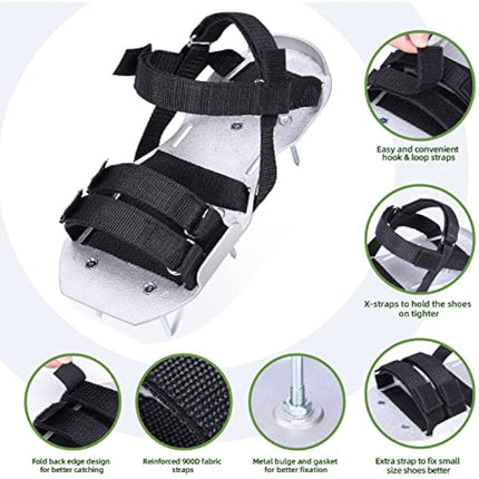 Ohuhu Lawn Aerator Shoes, Metal Spike Sandals for Aerating Lawn with Stainless Steel Shovel, Free-Installation Aerating Shoes with 900D Straps, Effectively Aerating Soil for Garden Grass Lawn