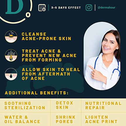 DermaHour Powerful Anti Acne Removal Cream - Targets Pimples, Spots, Skin Tags, and Ingrown Hair - Balances Water and Oil - Skincare Moisturizer with Ginkgo Biloba Extract - 40ml