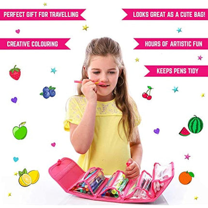 GirlZone Arts and Crafts Fruit Scented Markers and Pencil Case for Girls, Awesome Kids Colouring Pens Kit and Creative Gifts for 10 Year Olds Girls