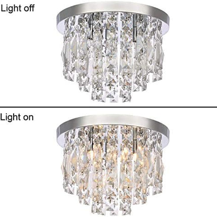 A1A9 Modern Crystal Chandeliers Ceiling Lights, Clear K9 Crystal Chrome Flush Mount Lights, Elegant Round LED Pendant Lamp for Living Room, Dining Room, Bedroom, Lounge (Diameter 30cm)