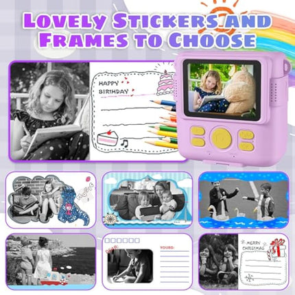 Instant Print Camera, Kids Camera Digital Camera 1080P HD Photo and Video Recording with 32G SD Card, 3 Rolls Photo Paper & Colour Pen for Age 6-12 Boys and Girls Birthday Chirstmas Gifts