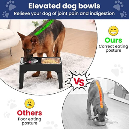 PETTOM Raised Dog Bowl 2x1600ML, Dog Bowls with Stand 4 Height Adjustable for Large Medium Small Dogs, Non Spill Dog Water Bowl & Stainless Steel Dog Food Bowl Set