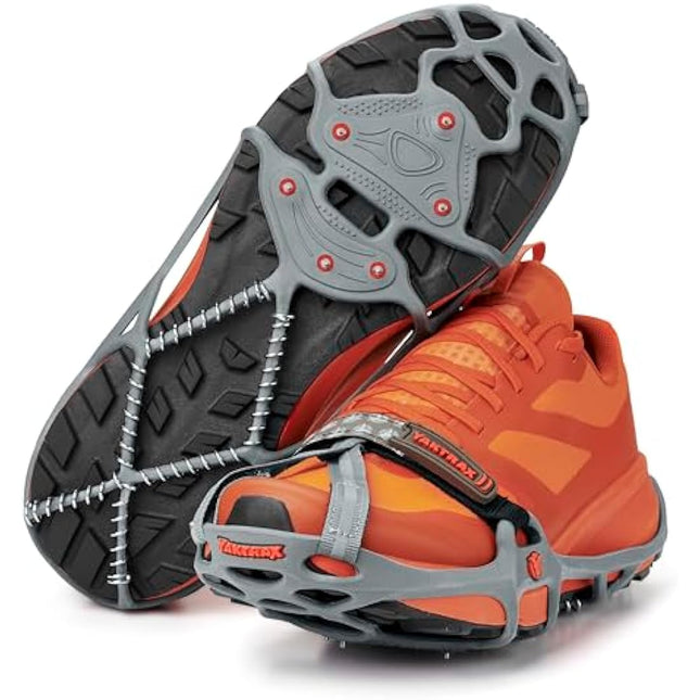 YAKTRAX RUN Ice & Snow Grips For Running Shoes, 3mm Carbide-Steel Spikes & 1.4mm Stainless-Steel Coils, Provides Traction In Ice & Snow, Grey