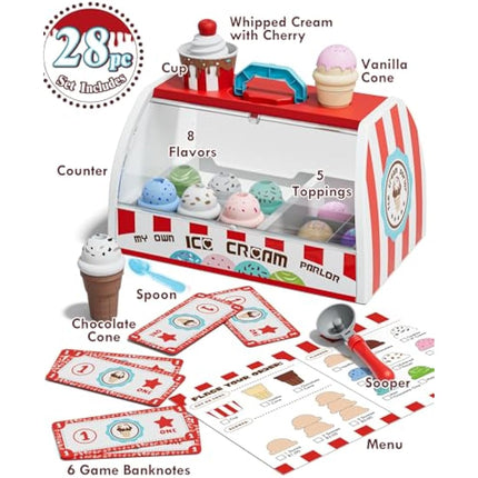 Lehoo Castle Ice Cream Toys for Kids, Ice Cream Shop, Play Food, Play Kitchen Accessories, Ice Cream Toy, Toy Food, Kitchen Toys for Girls, Ice Cream Set, Gift for 3 Year Old Boy Or Girl(Red)