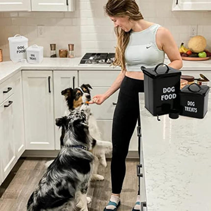 Morezi Pet Food and Treats Containers Set with Scoop for Cats or Dogs - Cream Powder-Coated Carbon Steel - Tight Fitting Lids - Storage Canister Tins - Dog Food