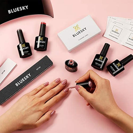 Bluesky Gel Nail Polish Starter Kit - Natural, Gel Nail Kit with 24W UV LED Lamp Nail Dryer, 3 x 10ml Gel Nail Polishes, Cleanser Wipes, Top and Base Coat, Nail File and Buffer