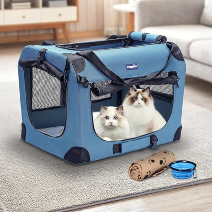 Petprsco Portable Collapsible Dog Crate, Travel Dog Crate 60x42x42cm with Soft Warm Blanket and Foldable Bowl for Large Cats & Small Dogs Indoor and Outdoor