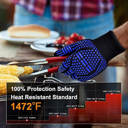 flintronic Grill Gloves Heat Resistant Fire Resistant Ovens Gloves Hand Protection Grill Gloves,1472°F/800°C Heat Resistant Oven Gloves for Grill, Cooking, Soldering (Blue)
