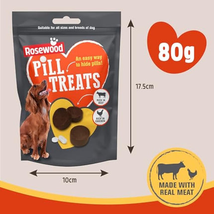 Rosewood Pill Treats for Dogs - Easy Way to Hide Tablets and Pills, Soft Dog Treats for Medicine, Rich in Tasty Chicken and Beef, for Small, Medium and Large Dogs (Case of 12 x 80g)