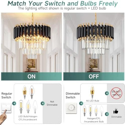 AOOCHOK Black and Gold Crystal Chandelier Pendant Light, Small Modern Crystal Chandelier for Entryway, Corridor, Balcony, Porch, Restaurant, Door Opening, E27 x 3, Φ40cm