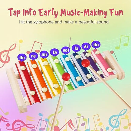 Aliex 6 in 1 Montessori Toys for Babies 12 Months, Baby Toys Stacking Rings Blocks Wooden Shape Sorter Activity Cube Xylophone Gifts for Baby Boys Girls