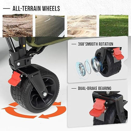 Overmont 400L Folding Double Decker Wagon - All-Terrain Detachable Big Wheels 200kg Capacity Collapsible Festival Wagon for Camping Sports Shopping Garden and Beach Green