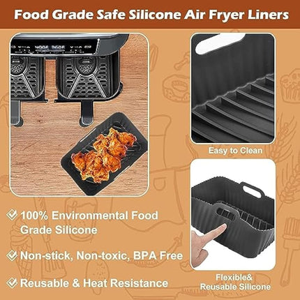 Air Fryer Liners for Ninja Dual Pack of 2, Reusable Silicone Air Fryer Liners for AF400UK F300UK T17088 & Tower, Ninja Air Fryer Accessories, Silicone Liner Pot Basket 7.6-9.5L