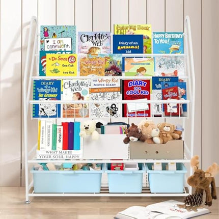 Children Kids Bookshelf, Kids Bookcase Shelves, Children's Bookcases, Kids Book Rack, Book and Toy Storage Organizer Display Stands Shelf for Bedroom, Playroom, Perfect Height for Children (White)