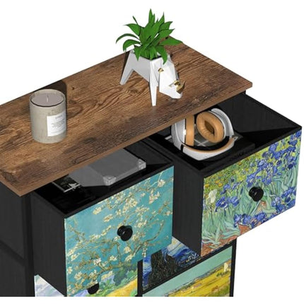 VEDECASA Van Gogh Drawer Dresser for Bedroom Chest of Drawers with Sturdy Steel Frame Wood Top Drawer Storage Organizer for Entryway Living Room Hallway Office (8 Drawers)