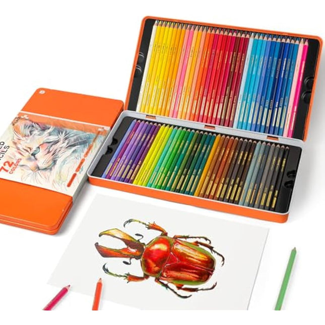 Woomer Premium 72 Colored Pencils, 3.8mm Artists Soft Core, Superior Color Rendering Pencil with Metal Protective Case, Break-Resistant Color Pencils for Adults Coloring Books, Sketch Beginner Pro
