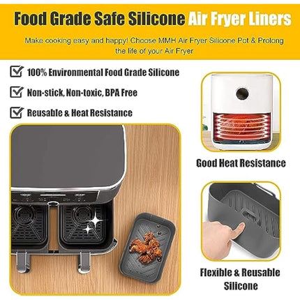 Air Fryer Liners for Ninja Dual Pack of 2, Reusable Silicone Air Fryer Liners for AF400UK F300UK T17088 & Tower, Ninja Air Fryer Accessories, Silicone Liner Pot Basket 7.6-9.5L