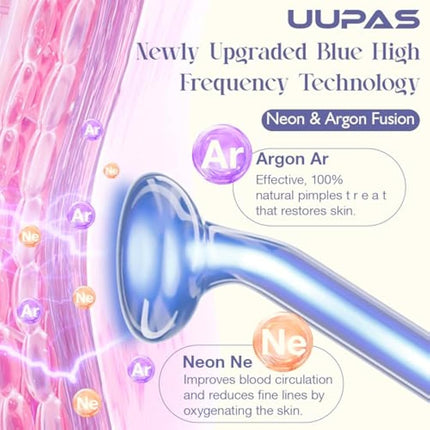 High Frequency Wand - UUPAS 6 Blue Light Argon and Neon Gas Acne HF Facial Machine - High Frequency Skin Therapy Device for Hair Loss, Skin Tightening, Spot Wrinkle Remover, Body Care Facial Massager