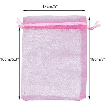 G2PLUS Pink Organza Gift Pouches - 13x18 CM Large Organza Favor Bags, 100 PCS Wedding Jewelry Bags - Clear Mesh Pouches Perfect for Wedding, Christmas, Birthday, Anniversary