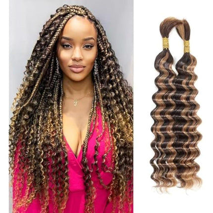 Bulk Human Braiding Hair Deep Wave Human Hair for Braiding Micro Braiding Hair Human Hair 100% Unprocessed Brazilian No Weft Human Hair 20 Inch (100g,4/27)
