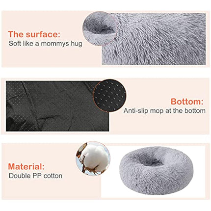 OKPOW Donut Dog Bed,70cm Calming Anti Anxiety Large Dog Beds,Washable Soft Warm Plush Fleece Fluffy Soothing Cat Pet Cushion,Round Orthopedic Relief Improved Sleeping Non Slip Bottom Puppy Sofa
