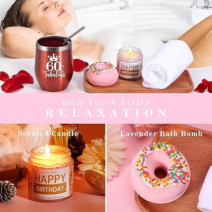 60th Birthday Gifts for Women, Happy 60th Birthday Hamper for Her, 60 Year Old Lady Gifts, Birth-Day Pamper Box for Mum Grandma Best Friend Sister Turning 60, Personalised 60 th Birthdays Present